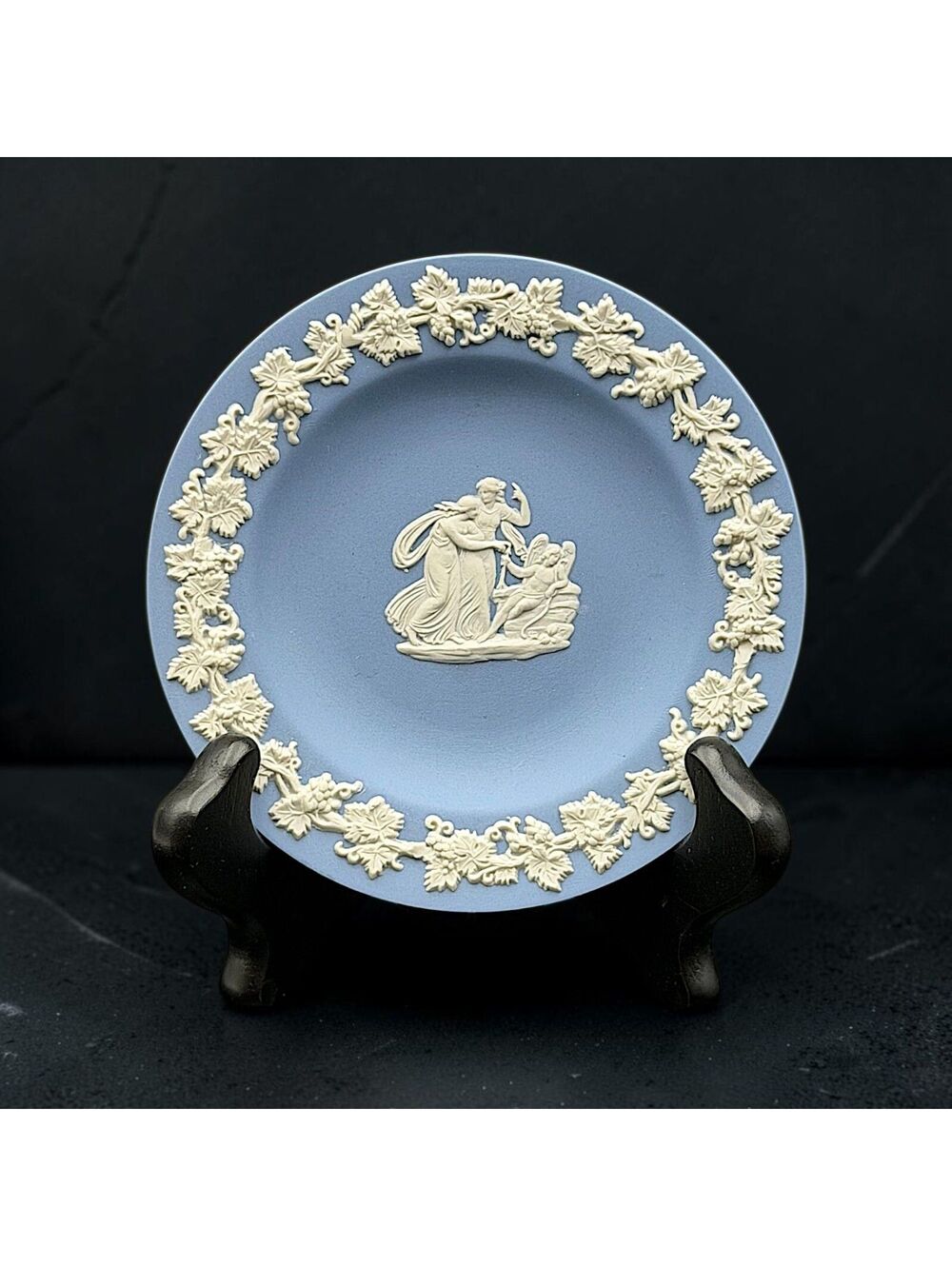 Vtg. Wedgwood Blue Jasperware 4.25" Classical Relief Plate Made in England W Box